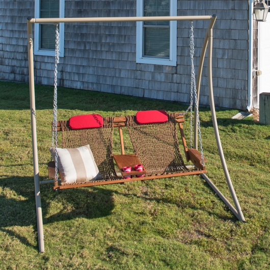 Curved Taupe Metal Swing Stand